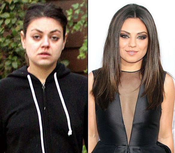 Mila Kunis with and without makeup